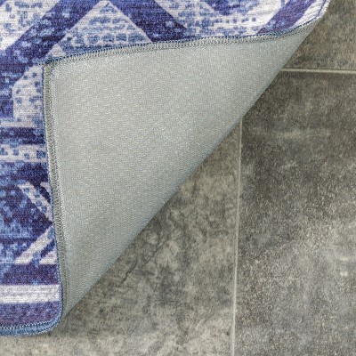 SustainaBlue 6' x 9' Geometric Washable Synthetic Area Rug
