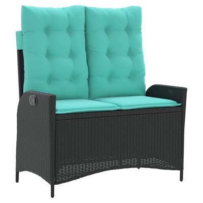 vidaXL Reclining Patio Bench with Cushions - Black Poly Rattan, Adjustable Backrest, Removable Covers, Outdoor Garden Furniture