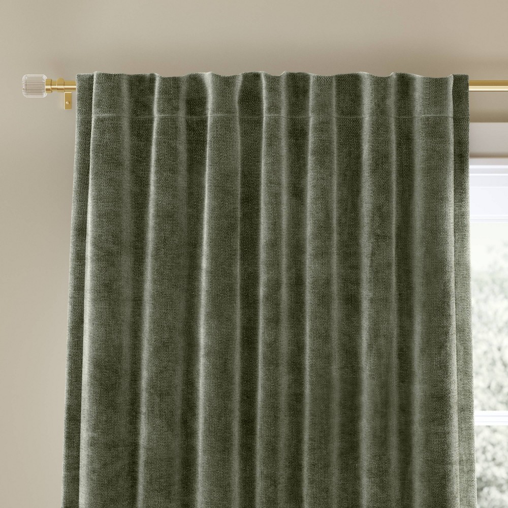 Photos - Curtains & Drapes 50"x108" Blackout Chenille Curtain Panel Green - Threshold™