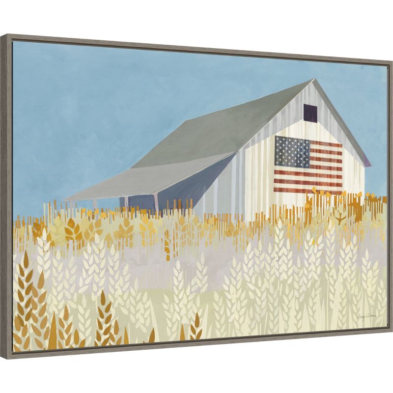 Amanti Art Wheat Fields Barn with American Flag by Avery Tillmon Canvas Wall Art Print Framed 33-in. W x 23-in. H., 3 of 7