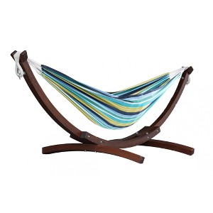 Vivere 8ft Double Cotton Hammock with Solid Pine Arc Stand - 1 of 4
