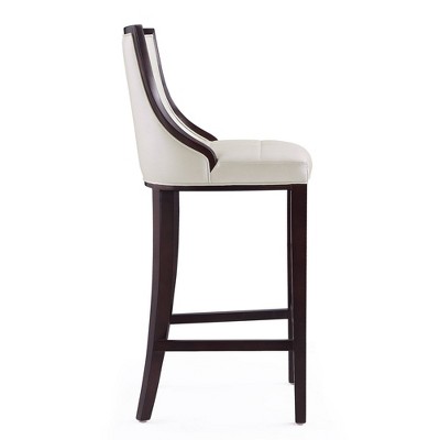 Set of 3 Pearl White Faux Leather Barstools with Beech Wood Frame