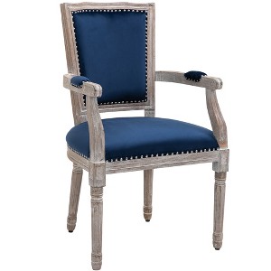 HOMCOM Vintage Dining Chair with High Back, Thick Sponge Padded Seat and Section Armrest with Wood Frame, Blue - 1 of 4