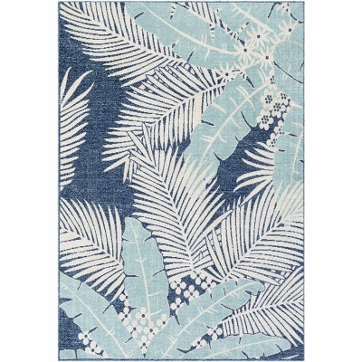 Thebarton Coastal Blue Palm Low Pile Rectangle Area Rug
