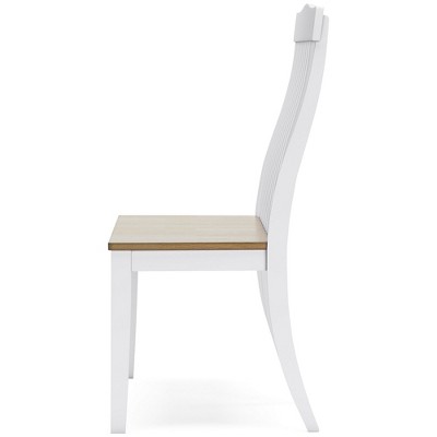 White and Natural Wood Slat-Back Dining Bench