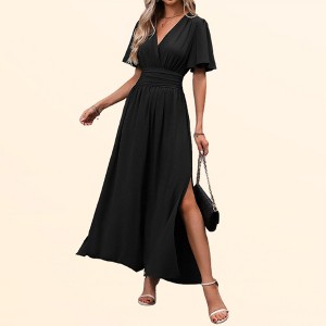 green emerald velvet dress Odana's | Garnet Red Wrap Maxi Dress main image 0