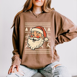 Simply Sage Market Ugly Sweater Santa Face Lightweight Garment Dyed Sweatshirt - 1 of 4