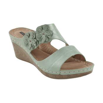 GC Shoes Rita Flower Comfort Slide Wedge Sandals