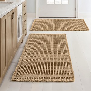 Set of 2 Waffle Bathroom Rugs, Boho Bath Rugs Non Slip Washable,Ultra Soft Rubber Backed Shower Mats for Bathroom Floor - 1 of 4