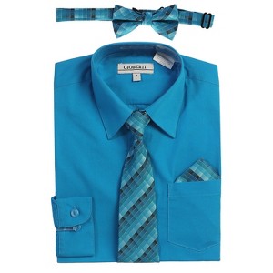 Gioberti Boy's Long Sleeve Dress Shirt and Plaid Tie Accessories Set - 1 of 4