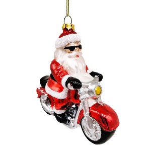 Motorcycle Santa Cruising Glass Christmas Ornament, Biker Gift| OrnamentallyYou - 1 of 4