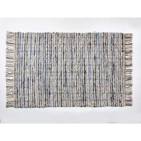 tagltd Plaid Chindi Rug Blue with Tassels Cotton 24" X 36" Doormat Rug Entryway Mat - image 1 of 2