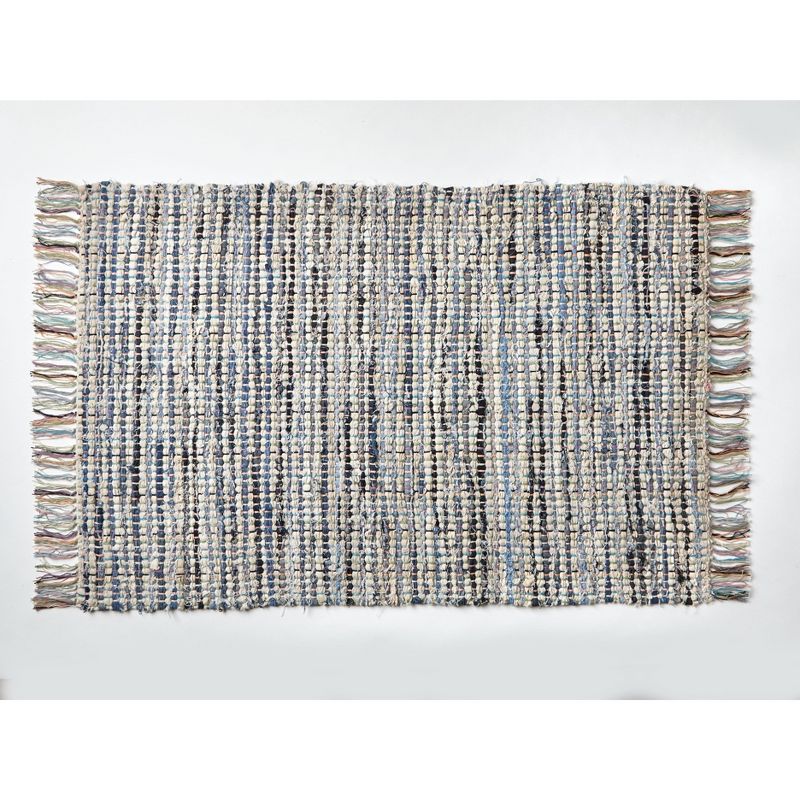 tagltd Plaid Chindi Rug Blue with Tassels Cotton 24" X 36" Doormat Rug Entryway Mat, 1 of 3
