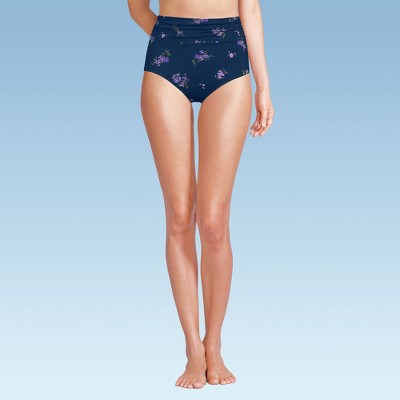 Lands' End Women's Chlorine Resistant Ruched Natural High Waisted Full Coverage Bikini Swim Bottoms