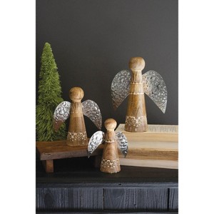 Kalalou Wooden and Metal Angel Trio – Handcrafted Christmas Tabletop Decorations - 1 of 3