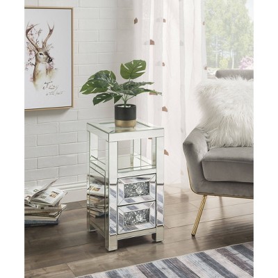 Noralie Mirrored Glass Accent Table with Faux Diamonds