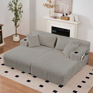 Mjkone 85" Movable Double Chaise Lounge Sofas,Loveseat with Cup Holder,Side Pockets,2 Pcs Oversized Single Sleeper Sofa Chair - 1 of 4