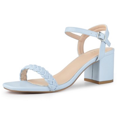 Perphy Women's Woven Braided Square Toe Chunky Heel Sandals