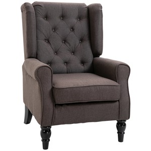 Aghana Digitals Dark Brown Fabric Accent Chair with Diamond Tufting, Round Armrests & Wood Legs - - 1 of 4