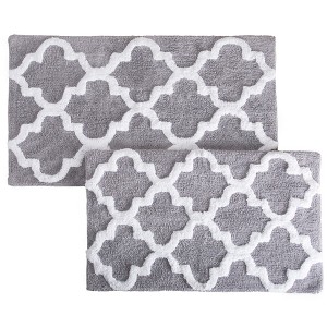 Hastings Home 100% Cotton 2-Piece Trellis Bathroom Mat Set - Silver - 1 of 3