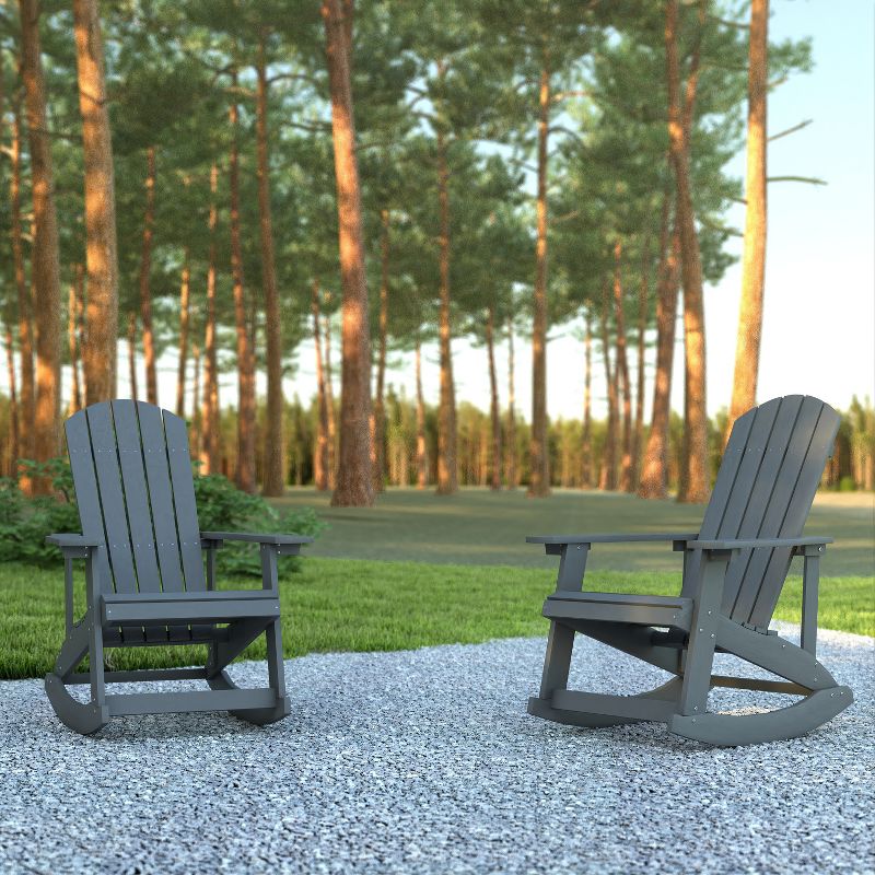 Emma and Oliver Set of 2 Marcy Classic All-Weather Poly Resin Rocking Adirondack Chairs with Stainless Steel Hardware for Year Round Use, 3 of 12