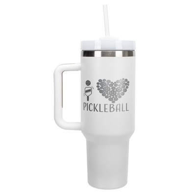 Elanze Designs I Love Pickleball Heart Sports 40 oz. Stainless Steel, Large Water Bottle Coffee Mug, Spill & Leak Resistant, Thermal Travel Tumbler