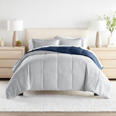 Navy and Light Gray Reversible Full Microfiber Comforter Set