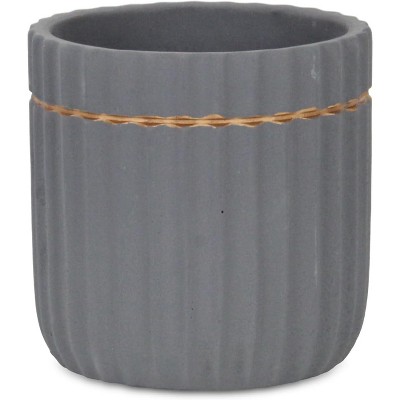 Cheung's Aurine Round Gold Trimmed Ridged Ceramic Pot - Large - Gray