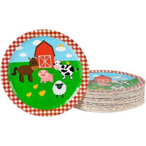 Blue Panda 80-Pack Disposable Paper Plates, Farm Animals Party Supplies for Dinner, 9"x9" - 1 of 4