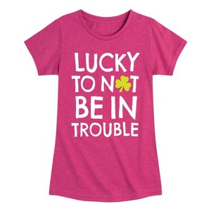 Girls' - Instant Message - St. Patrick's Day Lucky to Not Be In Trouble Fitted Short Sleeve Graphic T-Shirt - 1 of 4