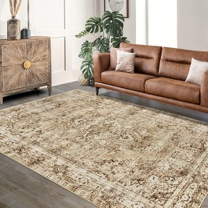 Vintage Boho Area Rug , Non-Slip, Washable, Soft, Short Pile, Non-Shedding Floor Carpet for Living Room,Bedroom Office - 1 of 4