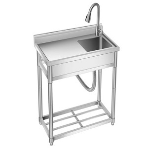 Stainless Steel Utility Sink Freestanding, Single Bowl Kitchen Sink with Countertop, Storage Shelf, Laundry Tub for Garage Shop Outdoor - 1 of 4
