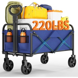 Utility Collapsible Wagon with All-Terrain Wheels, Drink Holders & Adjustable Handle, 220 LBS Portable Grocery Wagon for Shopping, Camping, Garden - 1 of 4