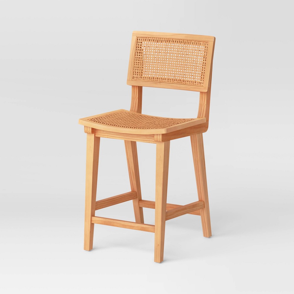 23.5" Tormod Backed Cane Counter Height Barstool with Footrest Natural - Threshold™