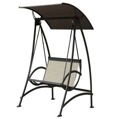 70"2-Seat Patio Swing Chair, Outdoor Porch Swing with Adjustable Canopy and Durable Steel Frame
