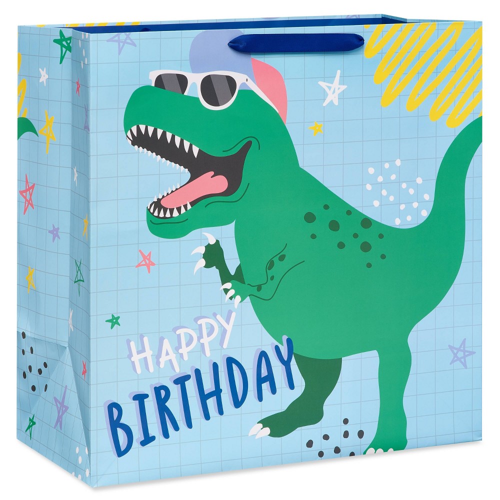 Photos - Accessory Large Square 'Happy Birthday' Dinosaur Birthday Gift Bag Blue - Spritz™