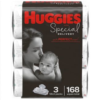 Huggies Special Delivery Hypoallergenic Baby Wipes Unscented, 3 Flip-Top Packs (168ct)