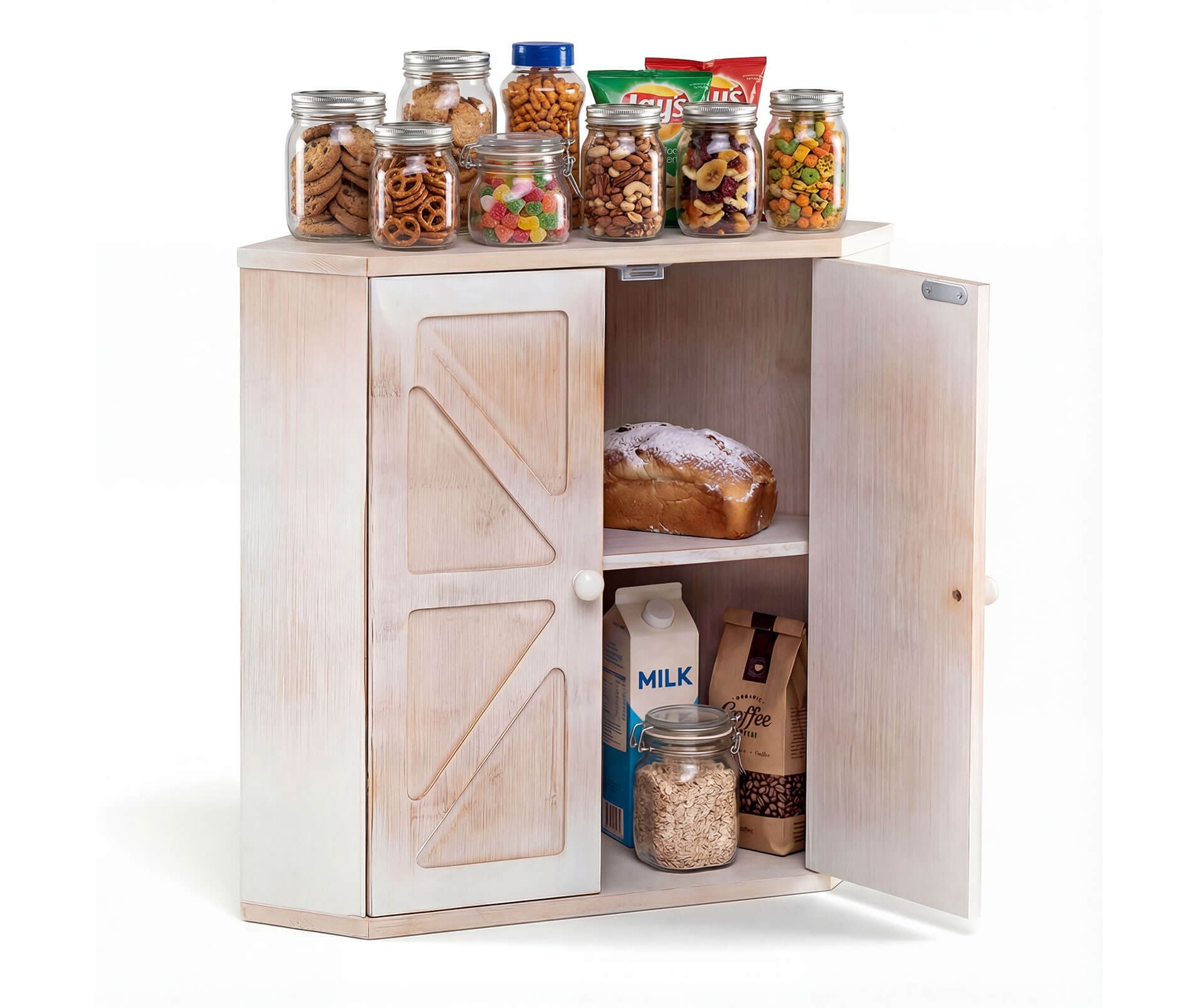 Costway Corner Bread Box, Bamboo Double Layer Breadbox Organizer with Adjustable Shelf