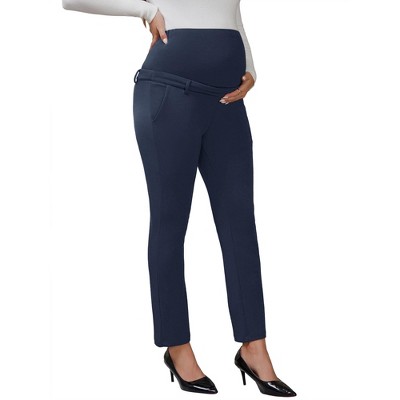 INSPIRE CHIC Women's Maternity Pants for Work Over the Belly High Waisted Office Pregnancy Trousers with Pockets