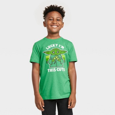 Boys' Star Wars: Mandalorian 'This Cute' St Patrick's Short Sleeve Graphic T-Shirt - Heather Green