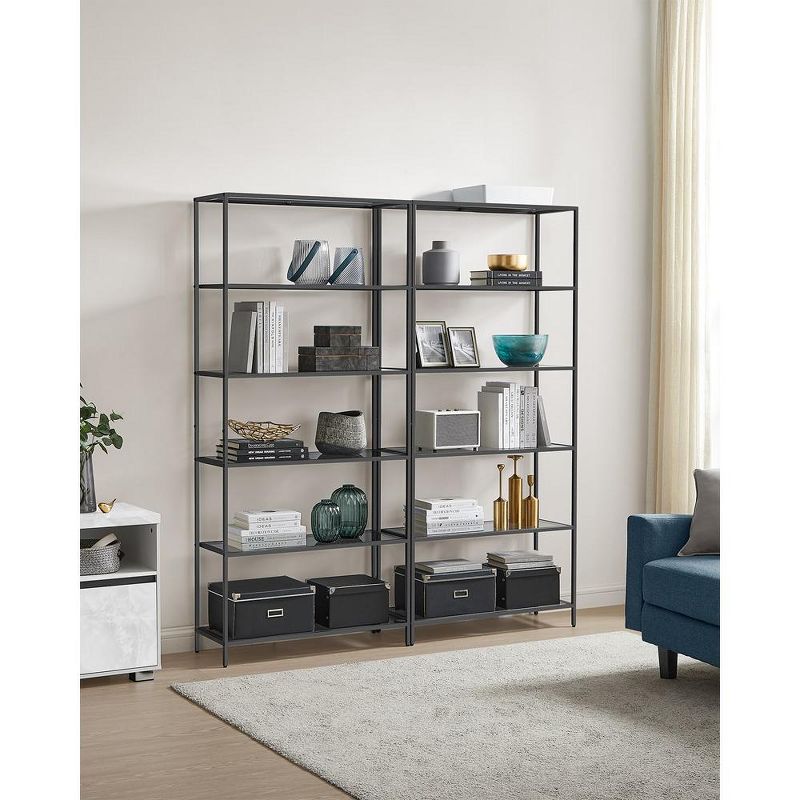 VASAGLE Bookcase, 6-Tier Bookshelf, Slim Shelving Unit for Bedroom, Bathroom, Home Office, Tempered Glass, Steel Frame, 2 of 7