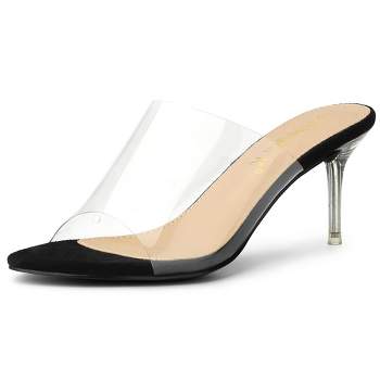Allegra K Women's Clear Strap Stiletto Slide Heels Sandals