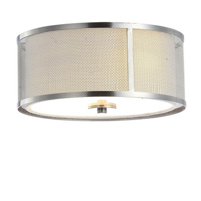 Nickel and Glass Drum Flush Mount Ceiling Light