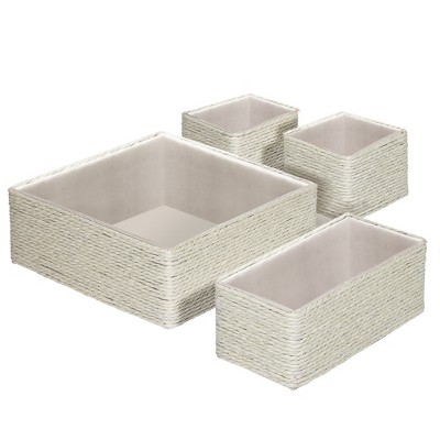 4 Pack Rectangular Wicker Storage Baskets with Liners - Small Decorative  Bins for Organizing Shelves (2 Sizes, Gray)