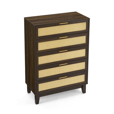 NicBex Drawer Dresser,Modern Dresser with 5 Rattan Drawers,Wood Chest of Drawers with Metal Handles for Hallway,Bedroom