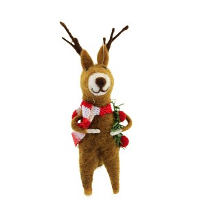 6.0 Inch Reindeer And Wreath Critter Antlers Red/White Scarf Tree Ornaments - 1 of 3