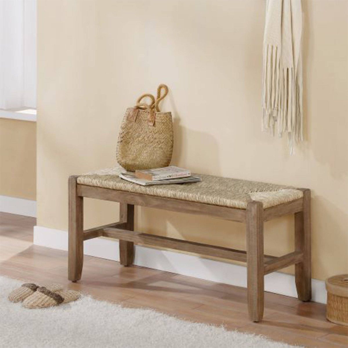 40" Davenport Wood Bench Light Amber - Alaterre Furniture