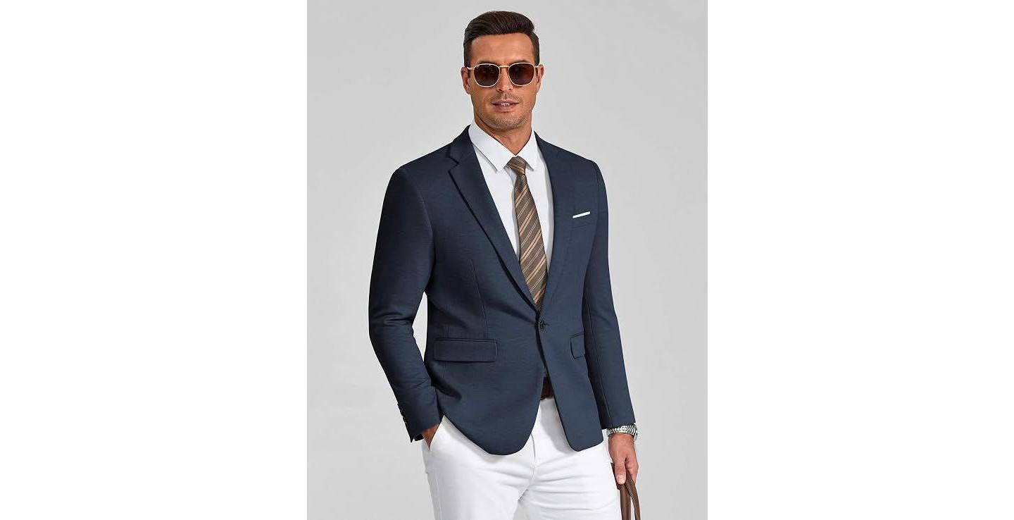 Мужской пиджак COOFANDY Sport Coats and Blazers Big and Casual One Button Lightweight Busienss Suit Jacket Navy Blue, цвет: Тёмно-синий — фото 3