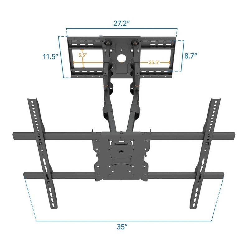 Mount-It! Full Motion TV Wall Mount with 39 Inch Long Extension Arms, Heavy Duty Dual Arm TV Mount Fits 65 to 110 Inch TVs & Fits 16 and 24 Inch Studs, 3 of 12