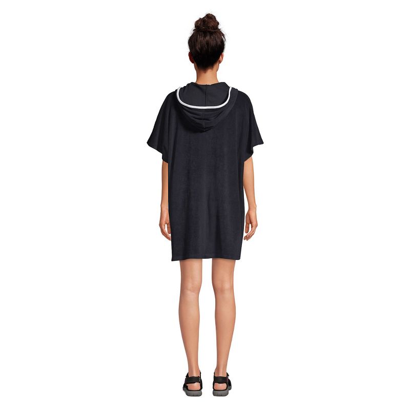 Lands' End Women's Terry V-neck Short Sleeve Hooded Swim Cover-up Dress with Pocket, 2 of 5